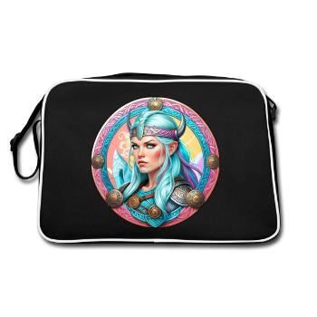 Stolze Wikinger in Germanien Schildmaid - Retro Tasche - Schwarz/Weiß - Hinten