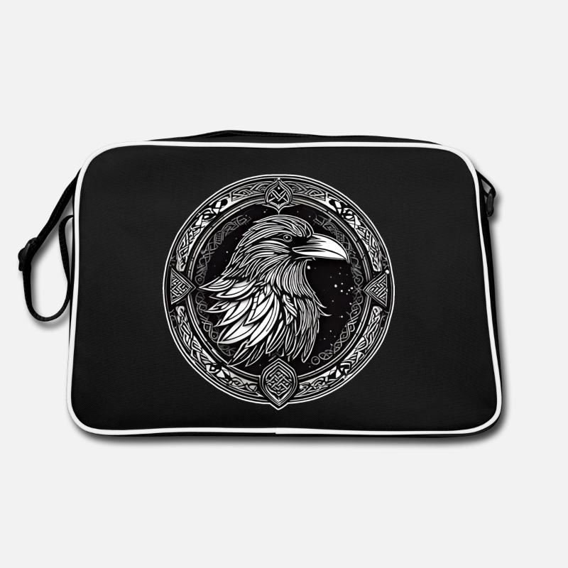 Wikinger Rabe - Retro Tasche - Schwarz/Weiß