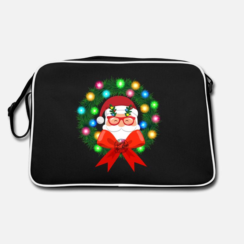Weihnachtsmann im Kranz - Retro Tasche - Schwarz/Weiß