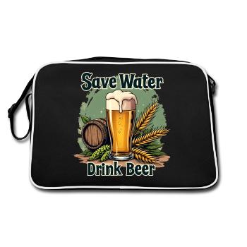 SAVE WATER DRINK BEER - BIERFASS HOPFEN UND MALZ - Retro Tasche - Schwarz/Weiß - Hinten