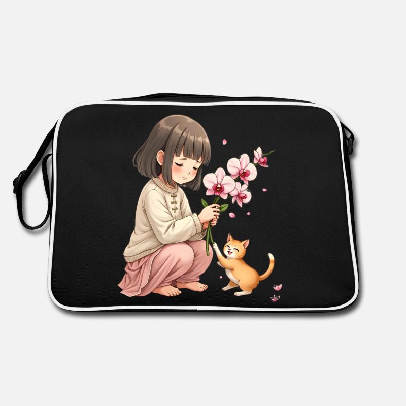 A moment with the cat - Retro Bag - black/white