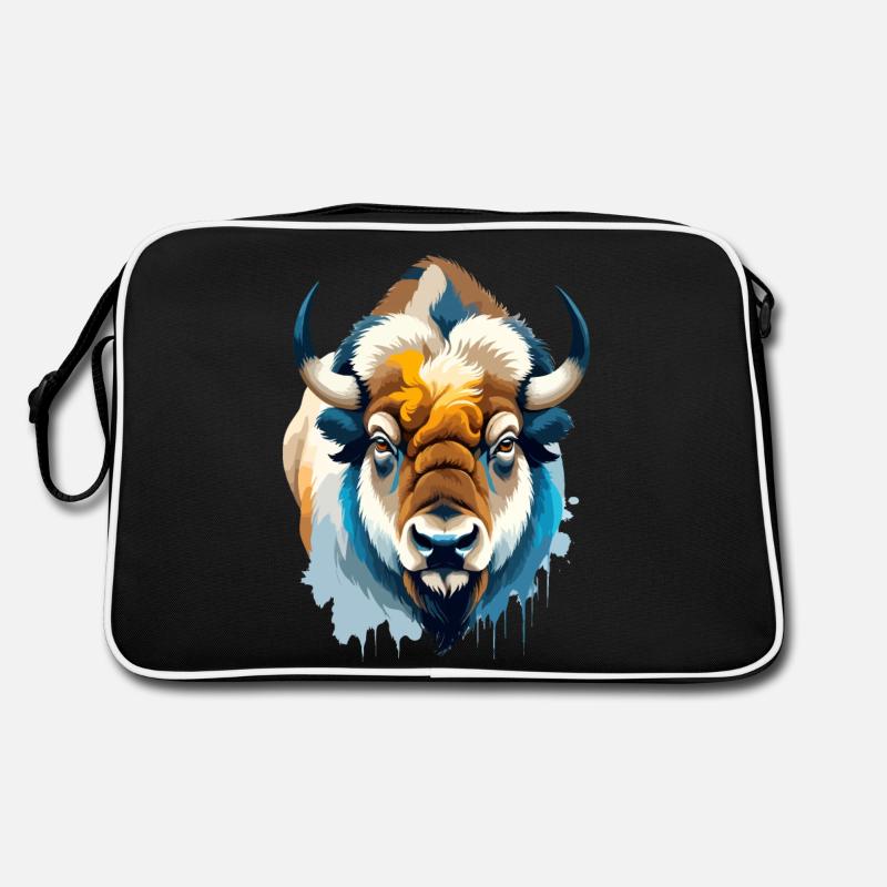 Bison Vector Art with Vibrant Colour Illustration Retro Bag