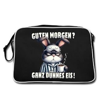 Guten Morgen? Ganz dünnes Eis Hase mit Kaffee - Retro Tasche - Schwarz/Weiß - Hinten