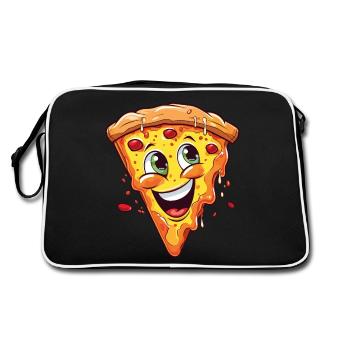 Pizza Pizza Slice Face Laughs Pizzeria Funny - Retro Bag - black/white - Back