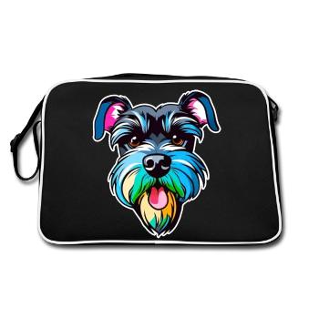Cooler Schnauzer Hund in bunten Farben - Retro Tasche - Schwarz/Weiß - Hinten