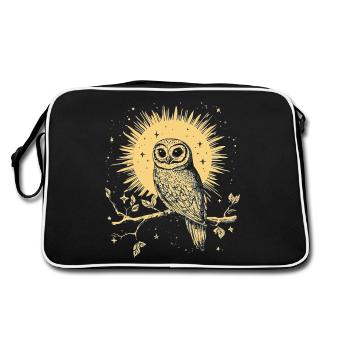 Owl Eagle Owl Bird Night Bird Animal Night Moon Nature - Retro Bag - black/white - Back