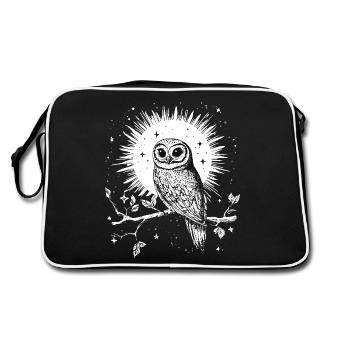 Owl Eagle Owl Bird Night Bird Animal Night Moon Nature - Retro Bag - black/white - Back
