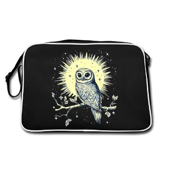 Owl Eagle Owl Bird Night Bird Animal Night Moon Nature - Retro Bag - black/white - Back