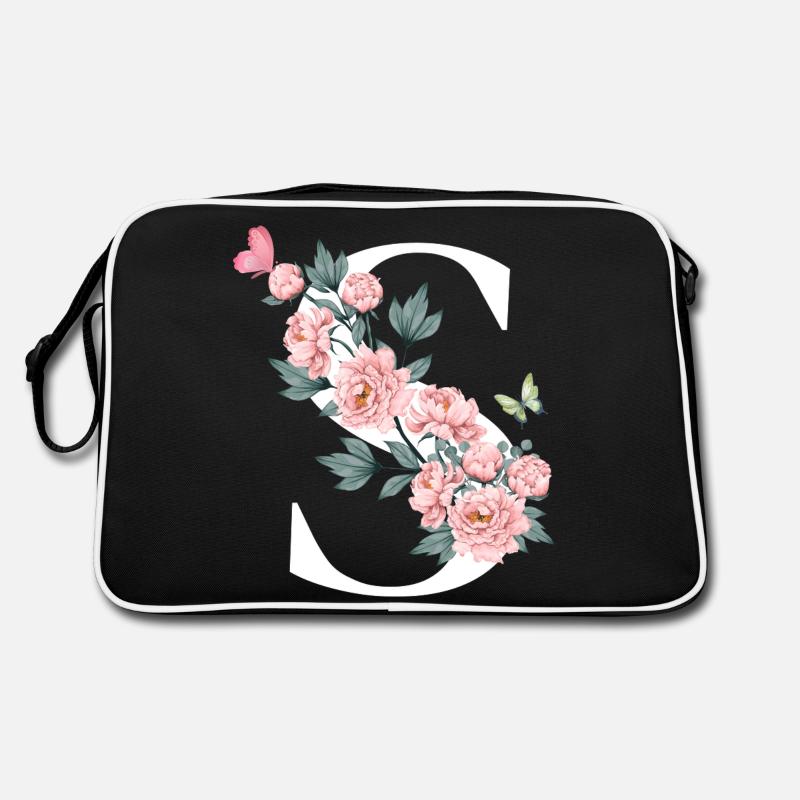 Letter s pink flowers Retro Bag