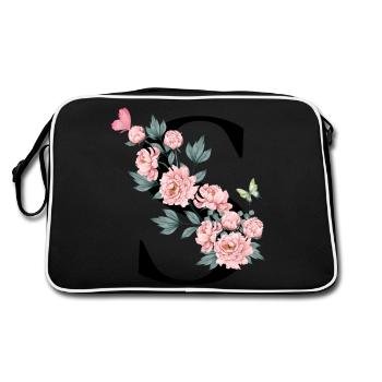 Letter s pink flowers - Retro Bag - black/white - Back