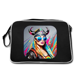 Moderne Stolze Wikingerin mit Sonnenbrille - Retro Tasche - Schwarz/Weiß - Hinten