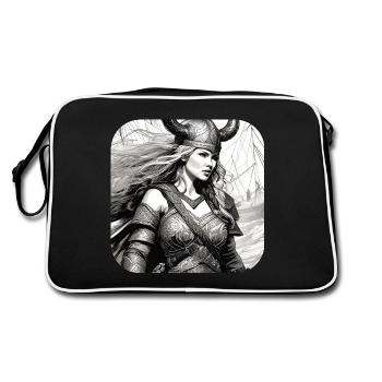 Stolze Wikingerin Germanin Schildmaid - Retro Tasche - Schwarz/Weiß - Hinten