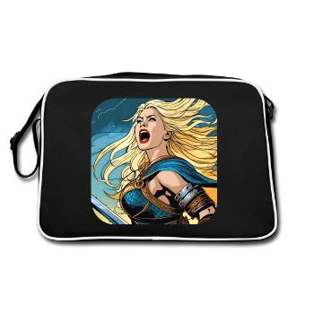 Stolze Wikingerin Germanin Schildmaid - Retro Tasche - Schwarz/Weiß - Hinten