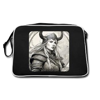 Stolze Wikingerin Germanin Schildmaid - Retro Tasche - Schwarz/Weiß - Hinten