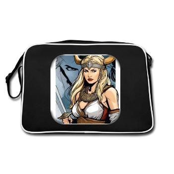 Stolze Wikingerin Germanin im Comic Style - Retro Tasche - Schwarz/Weiß - Hinten