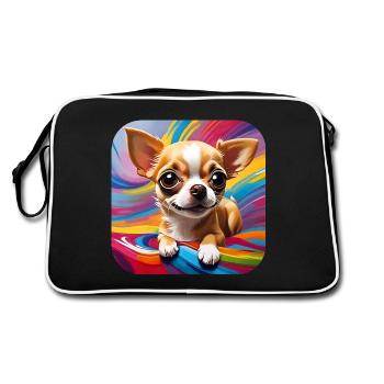 Niedlicher kleiner Chihuahua Hund im Comic Style - Retro Tasche - Schwarz/Weiß - Hinten