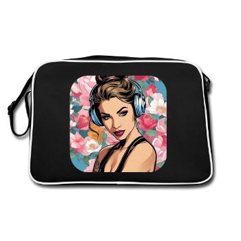 Fille cool avec des écouteurs et des fleurs - Sac Retro - noir/blanc - Dos