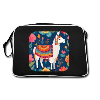 Cooles Lama - Retro Tasche - Schwarz/Weiß - Hinten