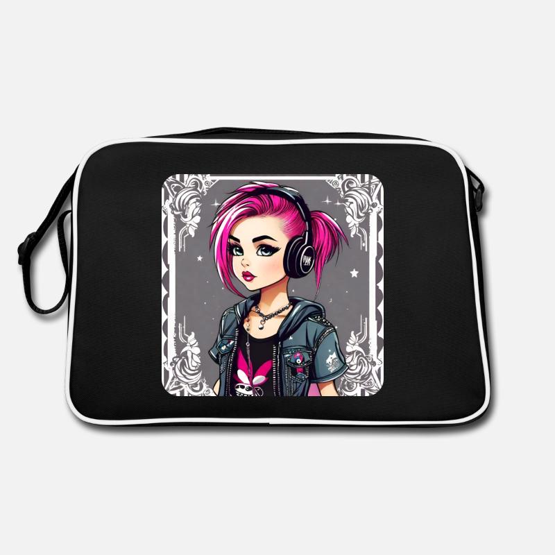 Fille punk cool aux cheveux roses Sac Retro