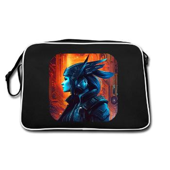 Stolze Cyberspace Wikingerin - Retro Tasche - Schwarz/Weiß - Hinten