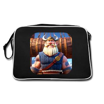 Niedliches Wikinger im Comic Style - Retro Tasche - Schwarz/Weiß - Hinten