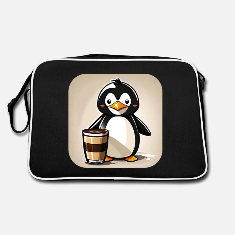 Niedlicher Pinguin mit Kaffee I Retro Tasche