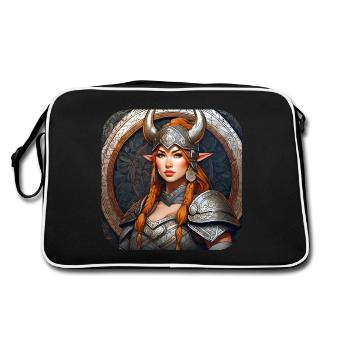 Stolze Wikingerin Germanin Schildmaid - Retro Tasche - Schwarz/Weiß - Hinten