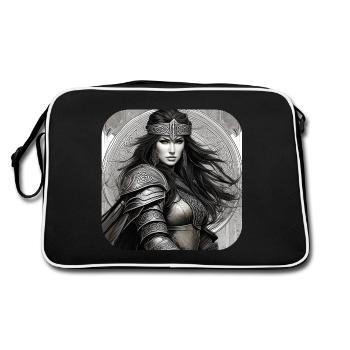Stolze Wikingerin Germanin Schildmaid - Retro Tasche - Schwarz/Weiß - Hinten