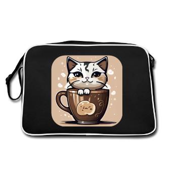 Cute Coffee Cat - Retro Bag - black/white - Back