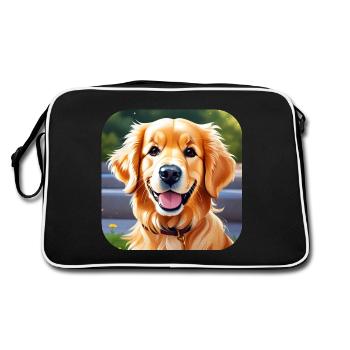 Niedlicher golden Retriever - Retro Tasche - Schwarz/Weiß - Hinten