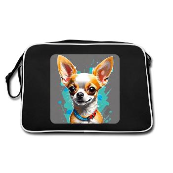 Niedlicher kleiner Chihuahua Hund im Comic Style - Retro Tasche - Schwarz/Weiß - Hinten