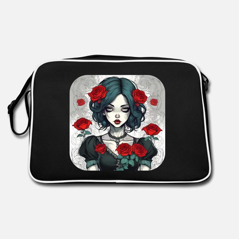 Fille punk gothique cool avec des roses rouges Sac Retro