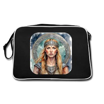 Stolze Wikingerin Germanin Schildmaid - Retro Tasche - Schwarz/Weiß - Hinten