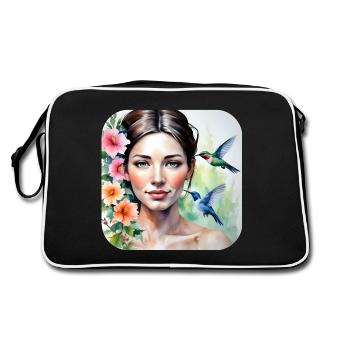 Unknown beauty with hummingbirds - Retro Bag - black/white - Back