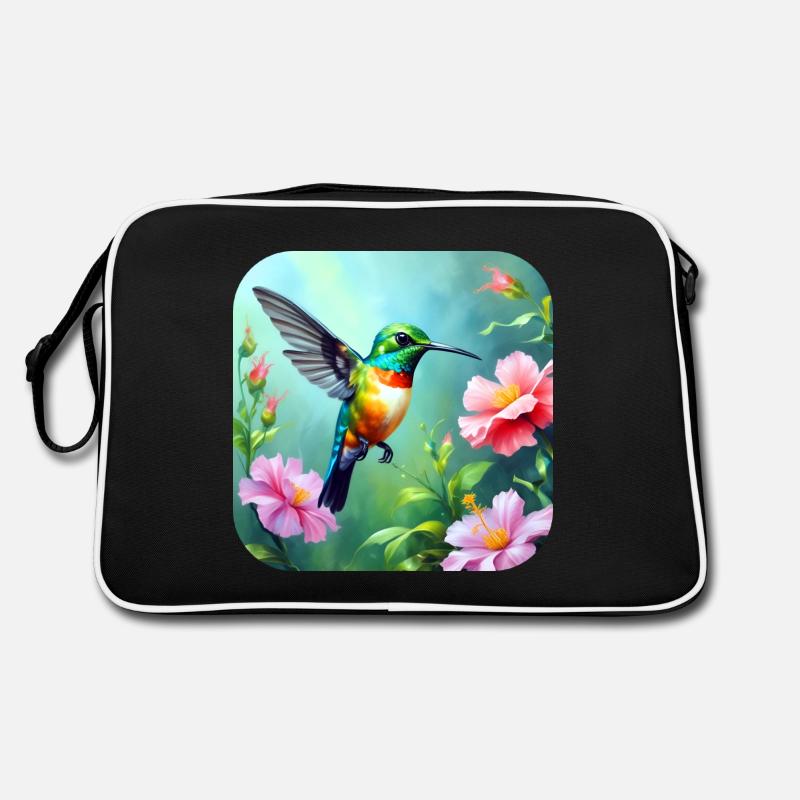 Wunderschöner Kolibri mit Blumen Retro Tasche