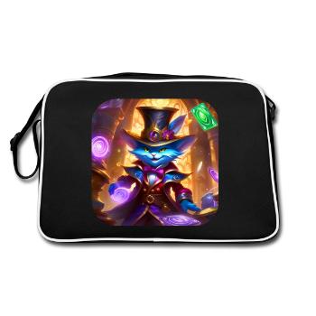 Verrücke Zauber Katze mit Hut - Retro Tasche - Schwarz/Weiß - Hinten