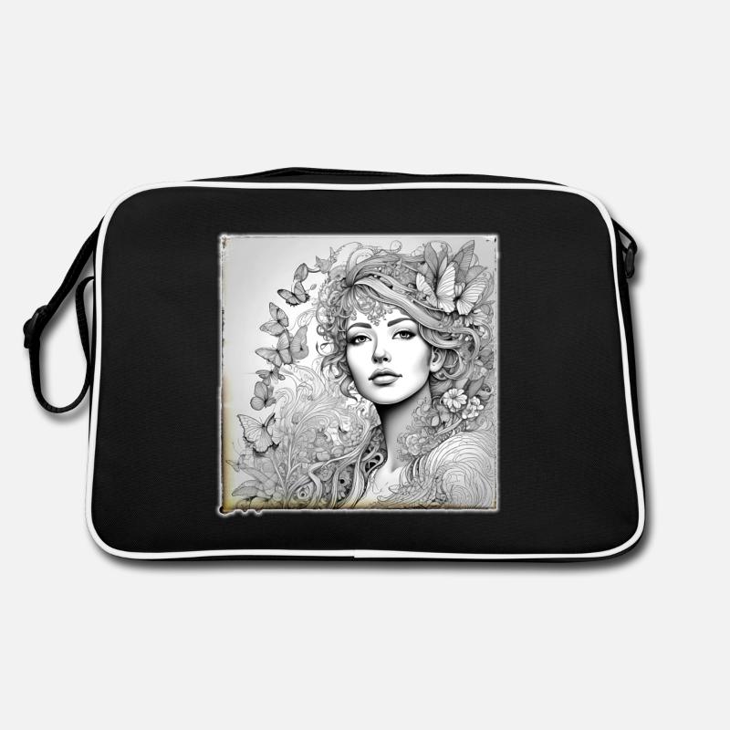 Romantisches Mädchen mit Blumen und Schmetterlinge Retro Tasche