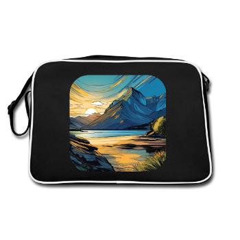 Berge im Sonnenuntergang III - Retro Tasche - Schwarz/Weiß - Hinten