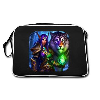 Proud Fantasy Elven Warrior and Tiger - Retro Bag - black/white - Back