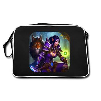Proud Fantasy Elven Warrior with Lion - Retro Bag - black/white - Back