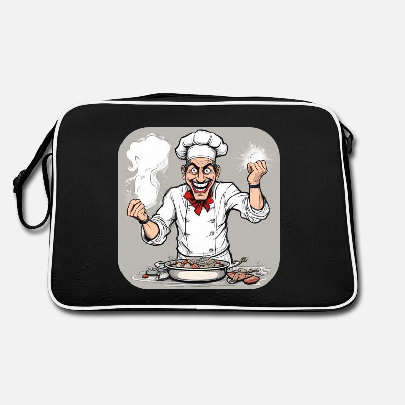 Verrückter Koch - Retro Tasche - Schwarz/Weiß