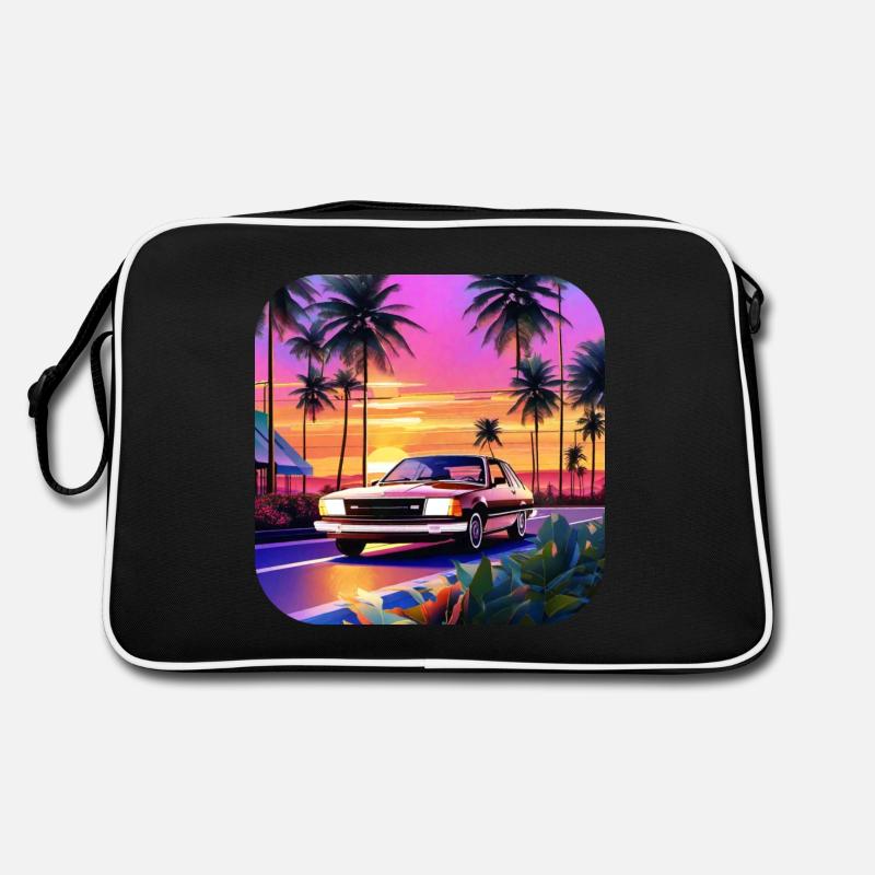 Cool car with palm trees in sunset Retro Bag