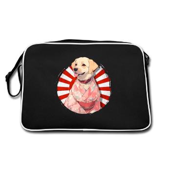 Niedlicher Hund, der einen Kimono trägt - Anime Shirt - Retro Tasche - Schwarz/Weiß - Hinten