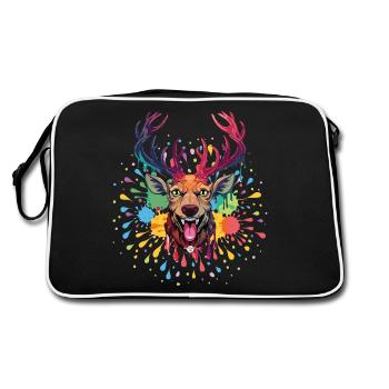 07 Cerf de fête Tête de cerf coloré Paint Splash - Sac Retro - noir/blanc - Dos
