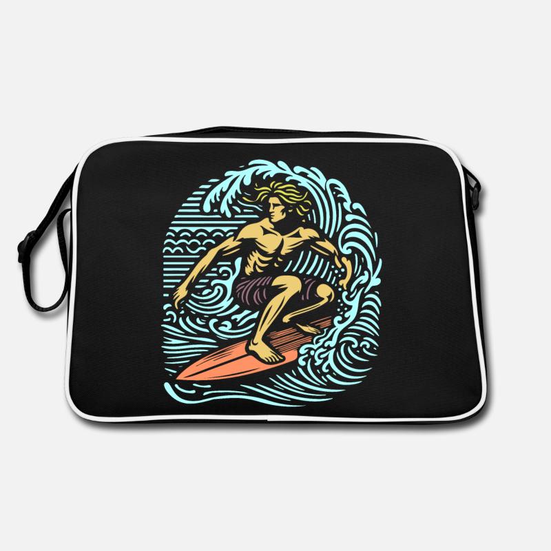 Vintage Summer Surfer on Wave Board Design Retro Bag