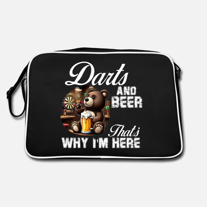 Darts und Bier Deshalb bin ich hier, süßer Bär - Retro Tasche - Schwarz/Weiß