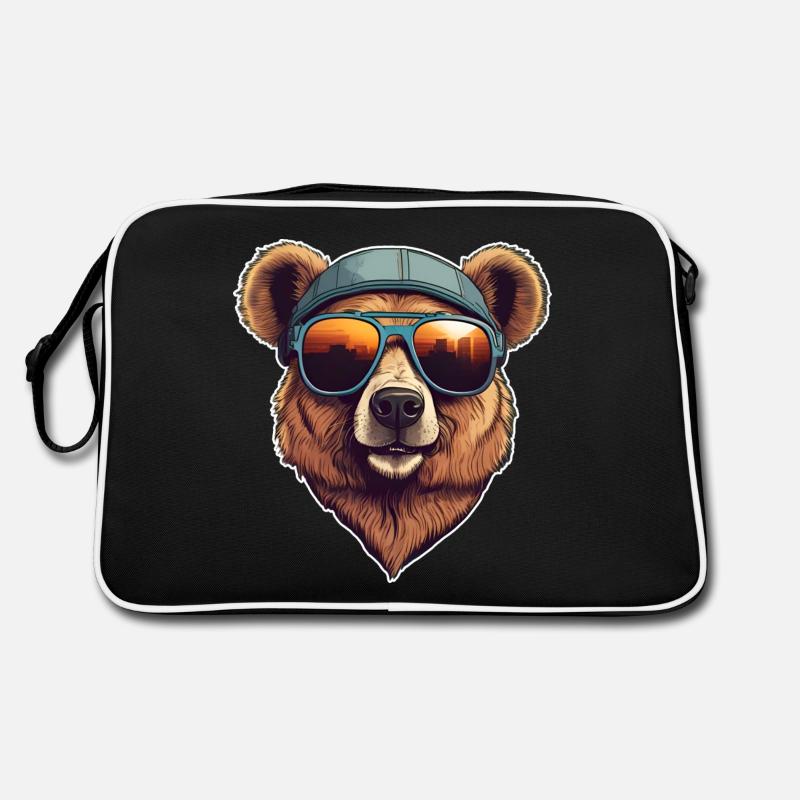 Cooler Bär mit Sonnenbrille - Retro Tasche - Schwarz/Weiß
