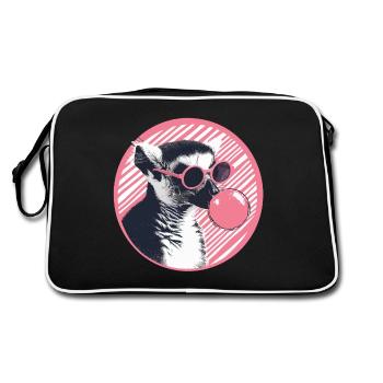 Lemur with sunglasses and pink chewing gum - Retro Bag - black/white - Back