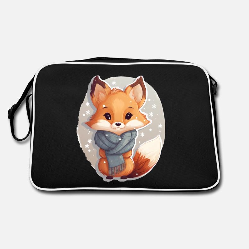 Fuchs im Winter - Retro Tasche - Schwarz/Weiß