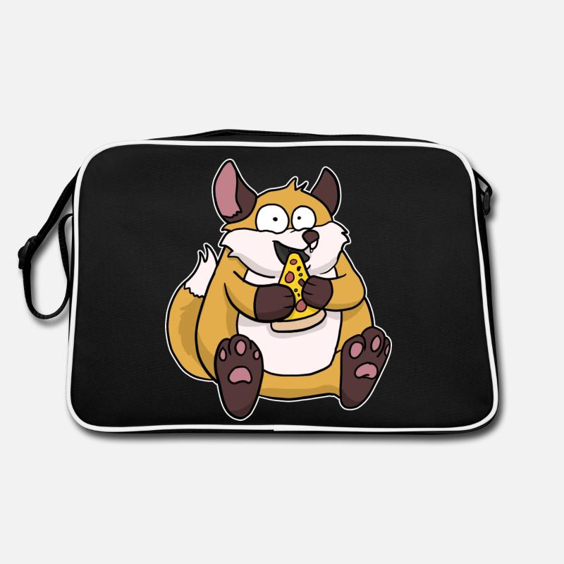 Fat Fox Eating Pizza Funny Comic Style - Retro Bag - black/white
